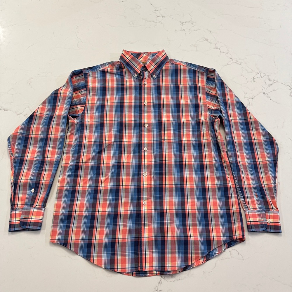 Gold Label Roundtree & Yorke Men's M Plaid Non-Iron Button Down Shirt Cotton